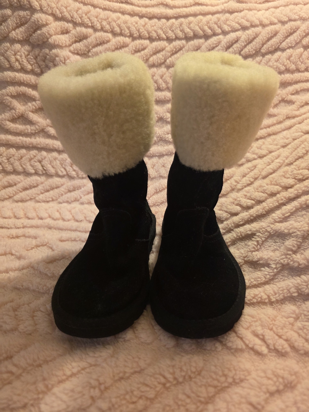 UGG Kids Black Boots with Cream Shearling Cuff